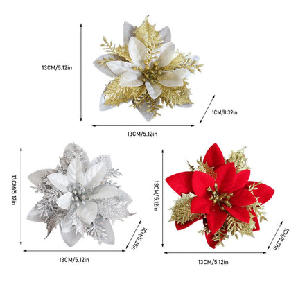 Glitter Artificial Christmas Flowers Xmas Tree Ornaments Merry Christmas Decorations for Home New Year Gift Christmas Decor 2023