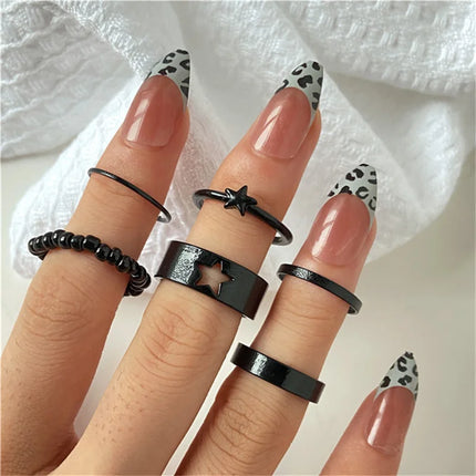 16Pcs/set Punk Finger Rings Minimalist Smooth Gold Color Black Geometric Metal Rings for Women Girls 2022 Trendy Party Jewelry