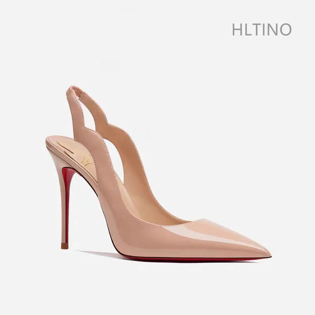 HLTINO Women Slingback Summer Sandals Red Bottom 4.0Inch/10CM High Heels Wedding Party Dress Shoes Fashion Sexy Stilettos