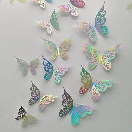 12 Pieces 3D Hollow Butterfly Wall Sticker Bedroom Living Room Home Decoration Paper Butterfly