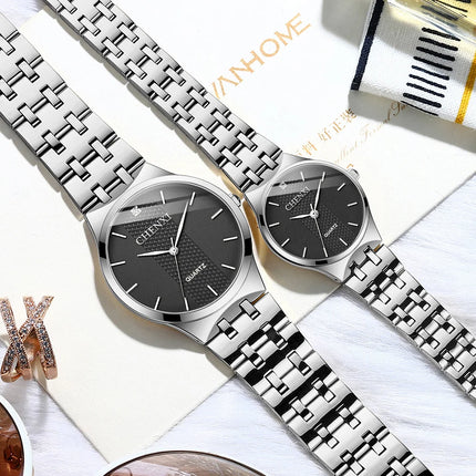 CHENXI 055B Couple Watches For Women And Men Stainless Steel Waterproof Quartz Wristwatches Fashion Luxury Clock Set Gifts