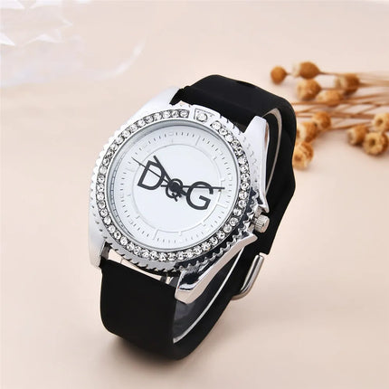 Luxury Brand DQG Women's Watch Leather Strap Rhinestone Inlay Dial Fashion Quartz Watch for Women Gift Clock