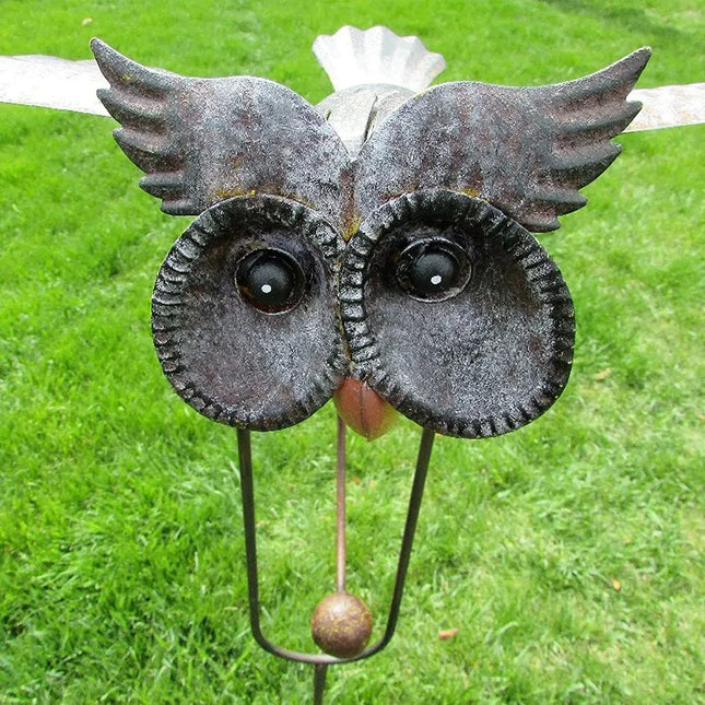 Owl Wind Chime Iron Wing Flapping Eagle Wind sway Spinner Life-Like Weather Resistant Sunflower Garden Stake Decoration