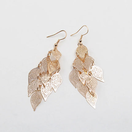 Exaggerated Bohemian Leaf Dangle Earrings - Stainless Steel Ethnic Jewelry for Women