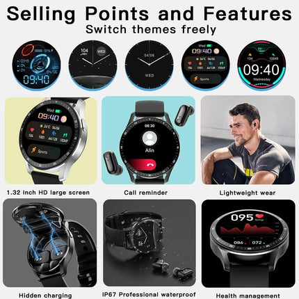 GEJIAN X7 Headset Smart Watch TWS Two In One Wireless Bluetooth Dual Headset Call Health Blood Pressure Sport Music Smartwatch