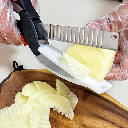 Premium Chop Scissors Cutting Board Scissors Vegetable Chopper Easy Cutter Multi-function Kitchen Scissors With Waffle Knife