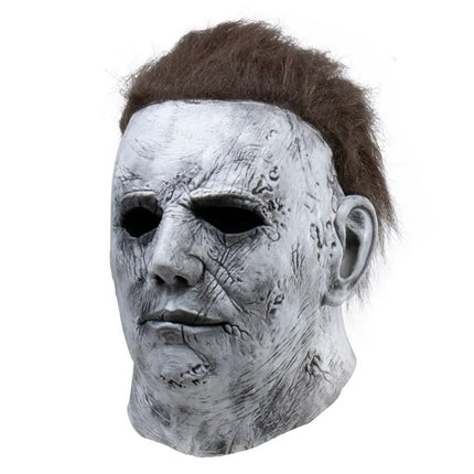 Halloween Michael Myers Mask Scary Killer Full Head Mask Creepy Fire Burn Scar Latex Face Mask Cosplay Costume Party Props Knife