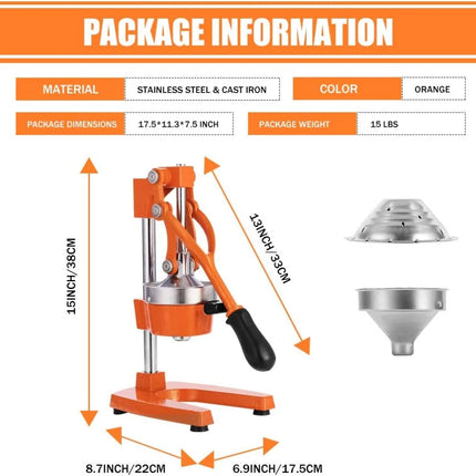 Commercial Heavy Duty Cast Iron Hand Press Manual Orange Citrus Lemon Lime Grapefruit Pomegranate Fruit Juice Squeezer Machine