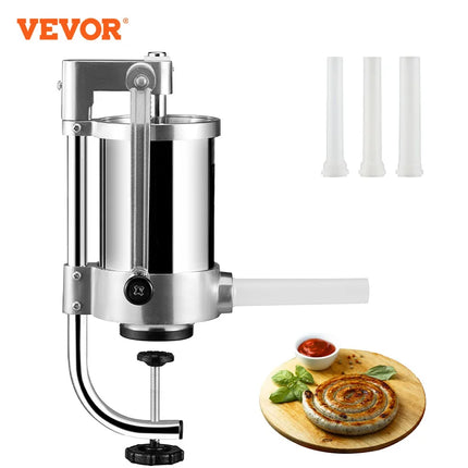 VEVOR Manual Sausage Stuffer Filler Maker Meat Filling Machine  3 Stuffing Tubes Vertical Kitchen Appliance Home Commercial