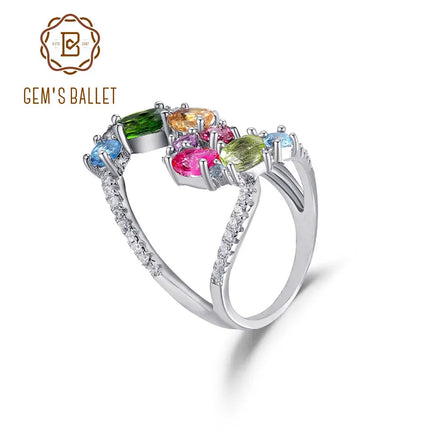 GEM'S BALLET Birthstone Boho Hippie Ring Multi Gemstone Topaz Citrine Peridot Statement Finger Ring in 925 Sterling Silver