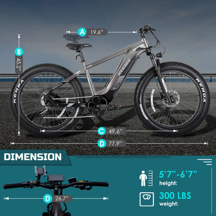 Electric Mountain Bike for Adults 52V 750W Motor 17Ah Battery