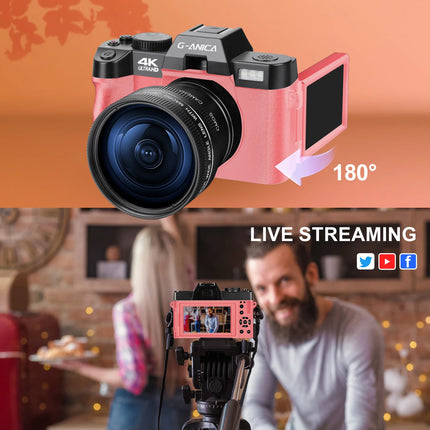 G-Anica Pink Digital Photography Camera 4K Wireless Network Camera  Vlog Video Recorder YouTube 48MP Camera Supports PC Transfer