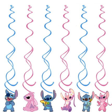 Disney Pink Interstellar Stitch Angel Birthday Party Decoration Flag Pulling Balloon Cake Flag Insertion Spiral Set Supplies