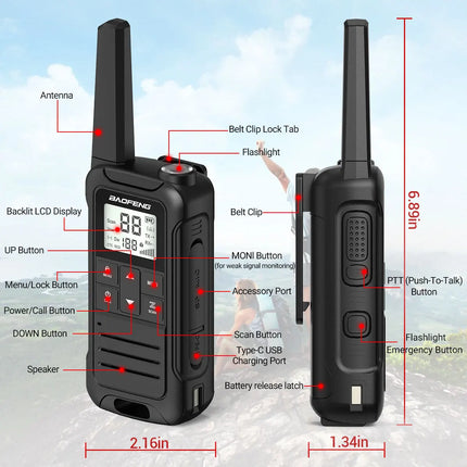 2pcs Baofeng F22 Mini Walkie Talkie PMR FRS Long Range Rechargable Portable Kids Two Way Radio Type-C Charger for Camping Trip