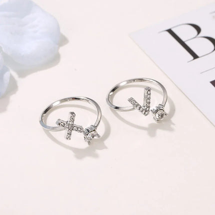 Adjustable Initials Rings Stainless Steel Simple Zircon Letter Rings for Women Wedding Band Couples Jewelry Accessories Gifts