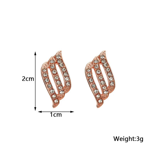 Crystal Winged Rose Gold Stud Earrings - Geometric Rhinestone Ear Jewelry