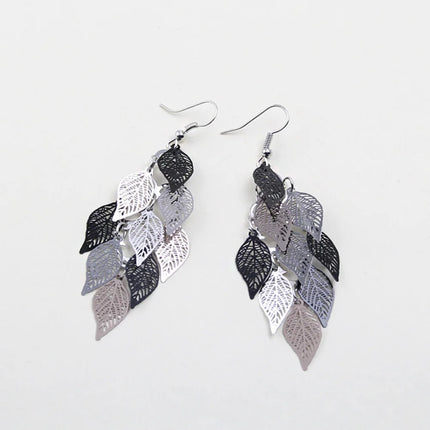 Exaggerated Bohemian Leaf Dangle Earrings - Stainless Steel Ethnic Jewelry for Women