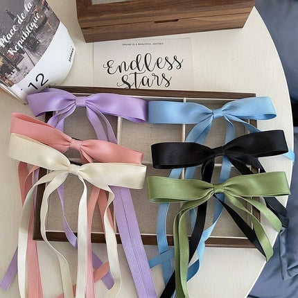 New Colored Satin Ribbon Bowknot Hair Clips Essential for Girl Braided Hair Bows Fashion Long Tassel Women Barrettes accessories