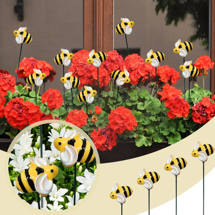 10Pcs Bee Garden Stakes Decor, Yard Art Ornament Front Yard Art Stick, Resin Bees Garden Stakes Outdoor Lawn Pathway Patio Decor