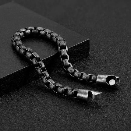 MKENDN Vintage Oxidized Black Box Link Chain Bracelets for Men Stainless Steel Punk Motorcycle Charm Bracelets Male Pulseira