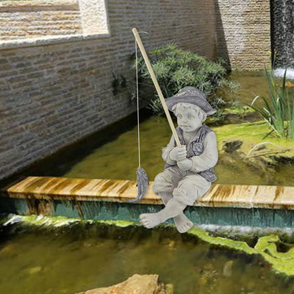 Garden Statue Gone Fishing Boy Yard Ornaments Resin Fisherman Funny Lawn Sculpture Home Decoration Support Dropshipping