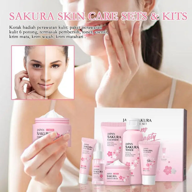 NEW Sakura Facial Cleaner Korean Face Serum Anti Acne Peeling Gel Moisturize Fade Dark Circles Eye Cream Cosmetics Skin Care Set