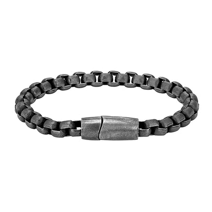 MKENDN Vintage Oxidized Black Box Link Chain Bracelets for Men Stainless Steel Punk Motorcycle Charm Bracelets Male Pulseira