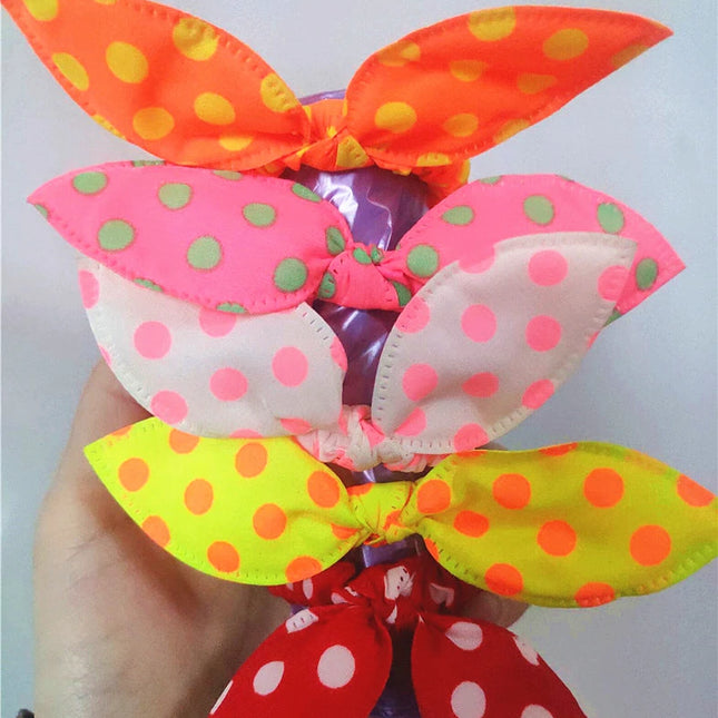 New Cute Dot Fabric Rabbit Ear Girls Woman Hairbands Hair Rope For Women Mix Wholesale Hot New Arrive!