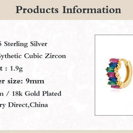 ROXI 925 Sterling Silver Ear Buckle Rectangle Rose Red Blue Green Zircon Earrings For Women Pendientes Aro Rojos Wedding Jewelry