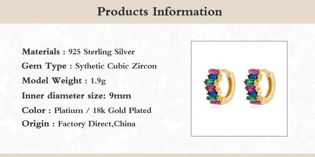 ROXI 925 Sterling Silver Ear Buckle Rectangle Rose Red Blue Green Zircon Earrings For Women Pendientes Aro Rojos Wedding Jewelry