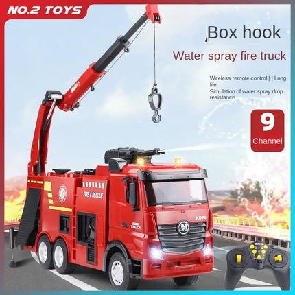 HUINA 1:18 Semi-Alloy Remote Control Van Fire Trucks 9CH City Engineering Aerial Ladder Sprinkler Truck RC Toy for Children Gift