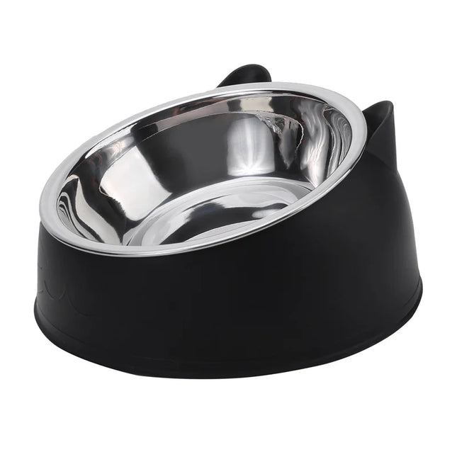 1pc Cat Bowl Lovely Creative Inclined Kitten Puppy Food Feeding Bowls Stainless Steel Cats Drinking Feeder Pet Dogs Cats Feeders