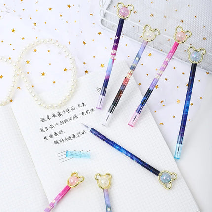 20Pcs/Lot Kawaii Crystal Bear Gel Pen Cute Cartoon Starry Sky Neutral Pens School Stationery Student Writing Office Supplies