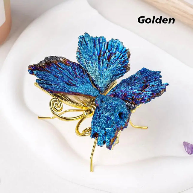 1pc Natural Black Tourmaline Electroplating Butterfly Spar Crafts Ornaments Color Plating Crystal Butterfly Home Decoration