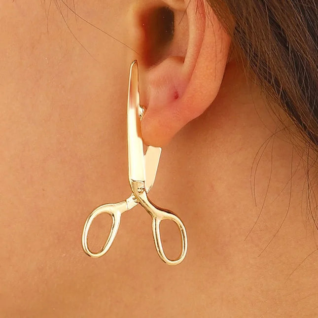 Retro Zinc Alloy Scissors Stud Earrings - Unisex Hip Hop Rock Fashion Jewelry