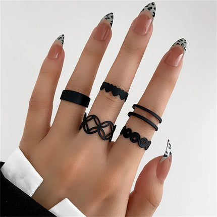 16Pcs/set Punk Finger Rings Minimalist Smooth Gold Color Black Geometric Metal Rings for Women Girls 2022 Trendy Party Jewelry