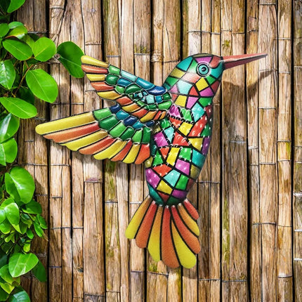 Metal Bird Garden Flower Wall Art Decorations, humminbird Wall Decor, Outdoor Animal Hanging Patio Decor