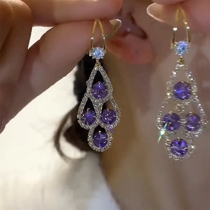 Purple Water Drop Tassel Earrings - Sparkling Party Accessories for Women