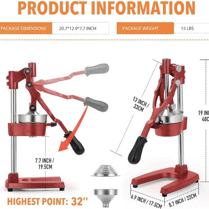 Commercial Heavy Duty Cast Iron Hand Press Manual Orange Citrus Lemon Lime Grapefruit Pomegranate Fruit Juice Squeezer Machine