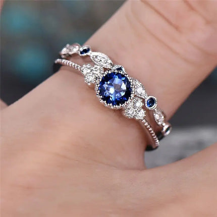 Luxury Green Blue Stone Crystal Rings for Women Sliver Color Zirconia Wedding Engagement Ring