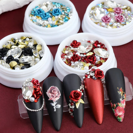 1 Box Mixed Rose Flower Rhinestone Nail Art Decorations Flower Gemstone Nail Art Charms Accessories for UV Gel Nail Tip Designs