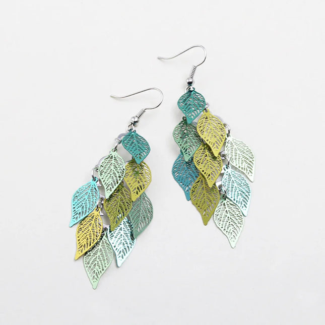 Exaggerated Bohemian Leaf Dangle Earrings - Stainless Steel Ethnic Jewelry for Women