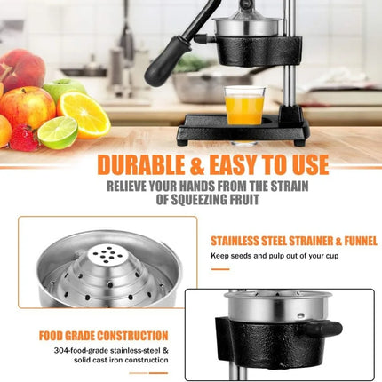 Commercial Heavy Duty Cast Iron Hand Press Manual Orange Citrus Lemon Lime Grapefruit Pomegranate Fruit Juice Squeezer Machine