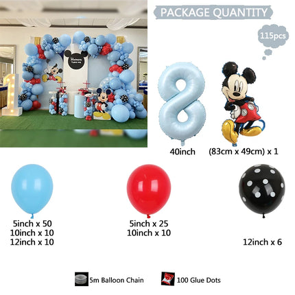 115pcs Disney Mickey Mouse Mickey Mickey themed Party balloons Blue latex balloon garland Arch Kit kid birthday party decoration