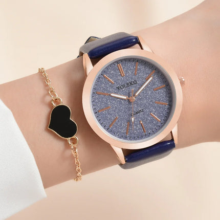 2pcs Set Women Watches Fashion Casual Ladies Quartz Wristwatches Leather Strap Watch Women Female Clock for Girl Gift No Box