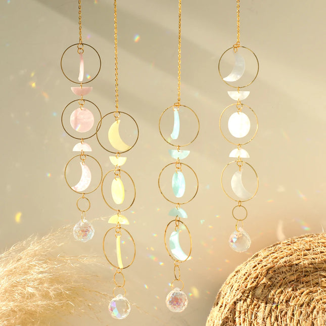 Moon Phase Suncatcher Crystal Rainbow Sun Catcher Window Crystal Garden Decoration Outdoor Hanging Light Catcher Home Moon Decor