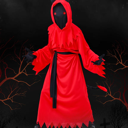 Child Creepy Red Eyes Fade In And Out Phantom Grim Reaper Glow In The Dark Costume Suit Cosplay Kids Halloween Carnival Party