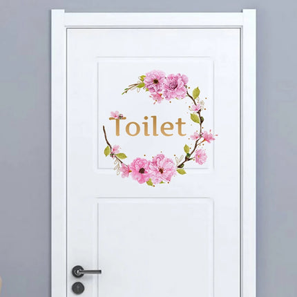 Flower Toilet Door Wall Stickers For Public Place Home Decor Bathroom WC Entrance Sign Decals Vinyl Art