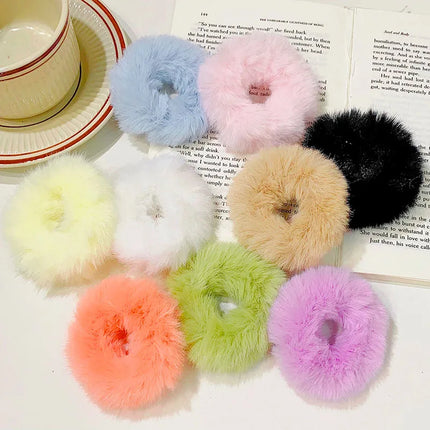 New Colorful Fluffy Hair Band For Women Girls Ponytail Holder Hair Tie Plush Scrunchie Rubber Band Fashion Hair Accessories