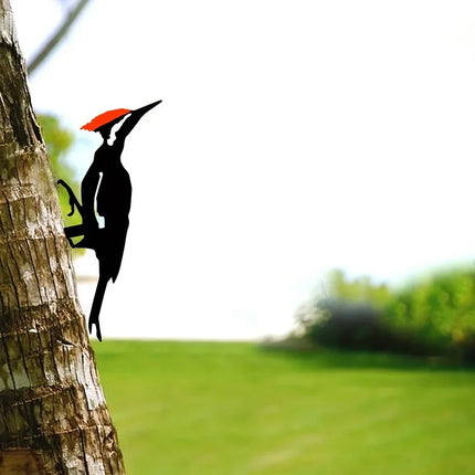 Woodpecker On Branch Steel Silhouette Metal Wall Art Home Garden Yard Patio Outdoor Statue Stake Decoration Perfect